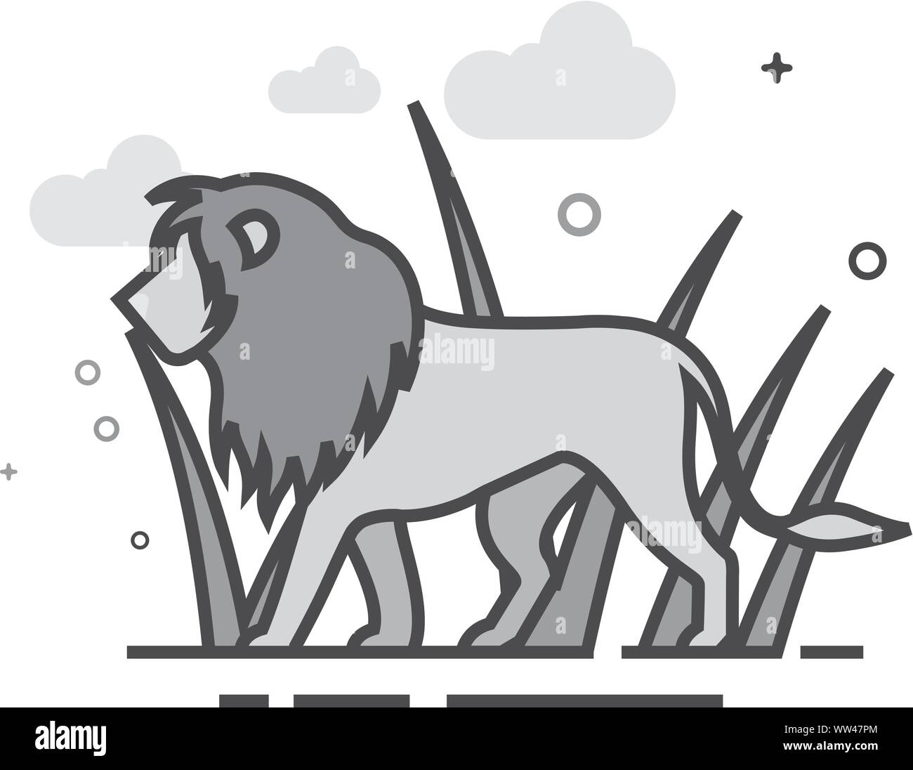 Lion icon in flat outlined grayscale style. Vector illustration. Stock Vector