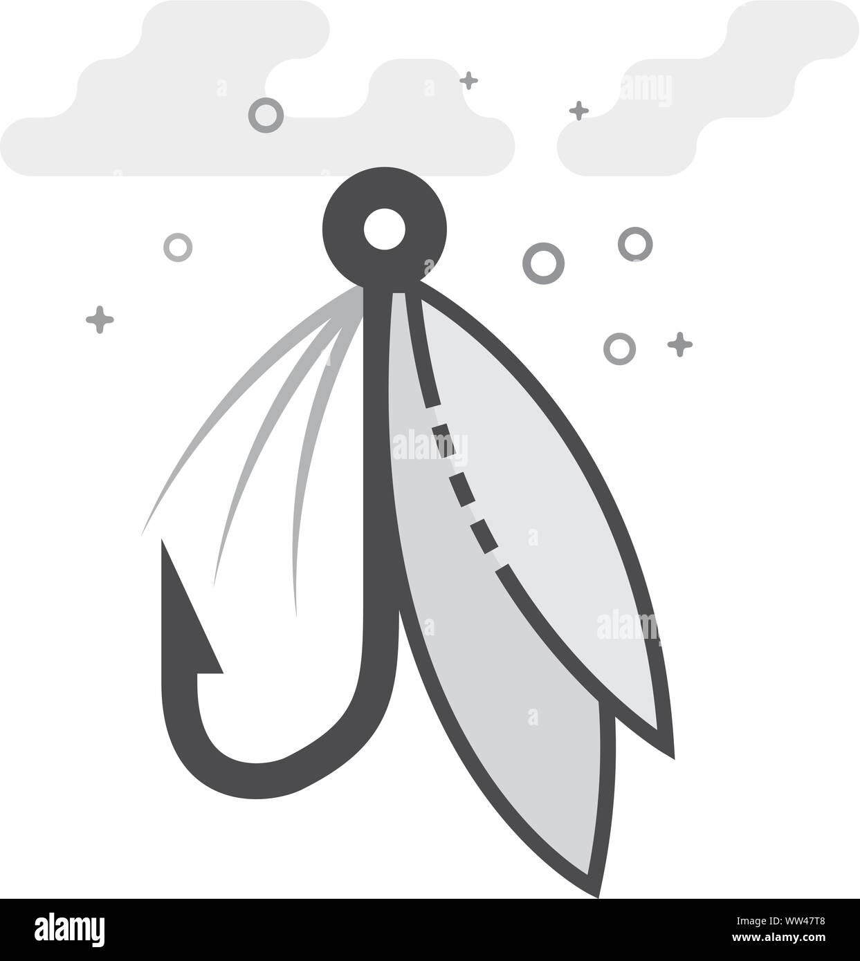 Fishing lure icon in flat outlined grayscale style. Vector illustration. Stock Vector