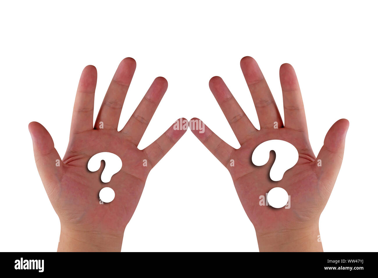 Business solution, problem concept, hand holding question symbol, making decision Stock Photo