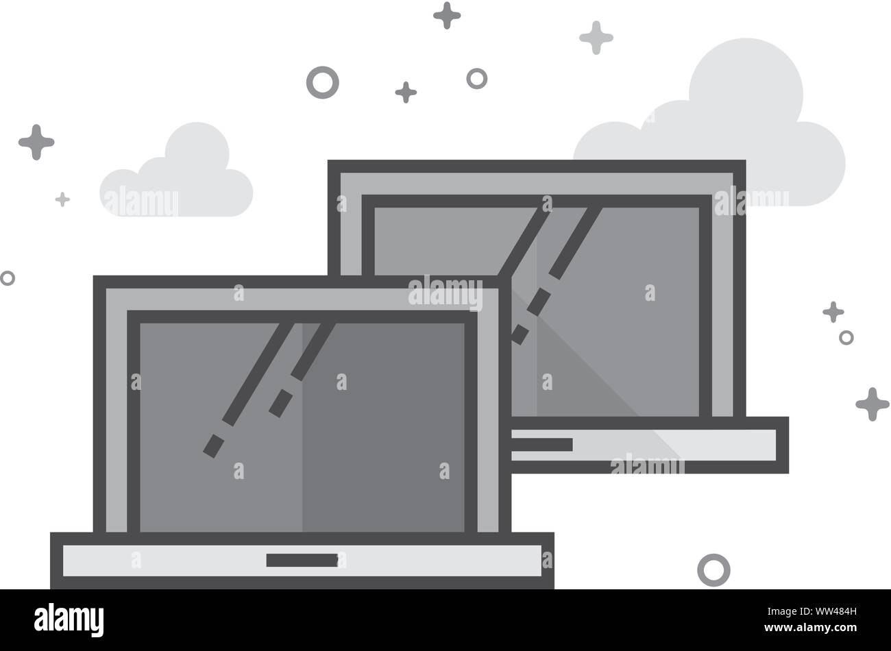 Laptops icon in flat outlined grayscale style. Vector illustration. Stock Vector