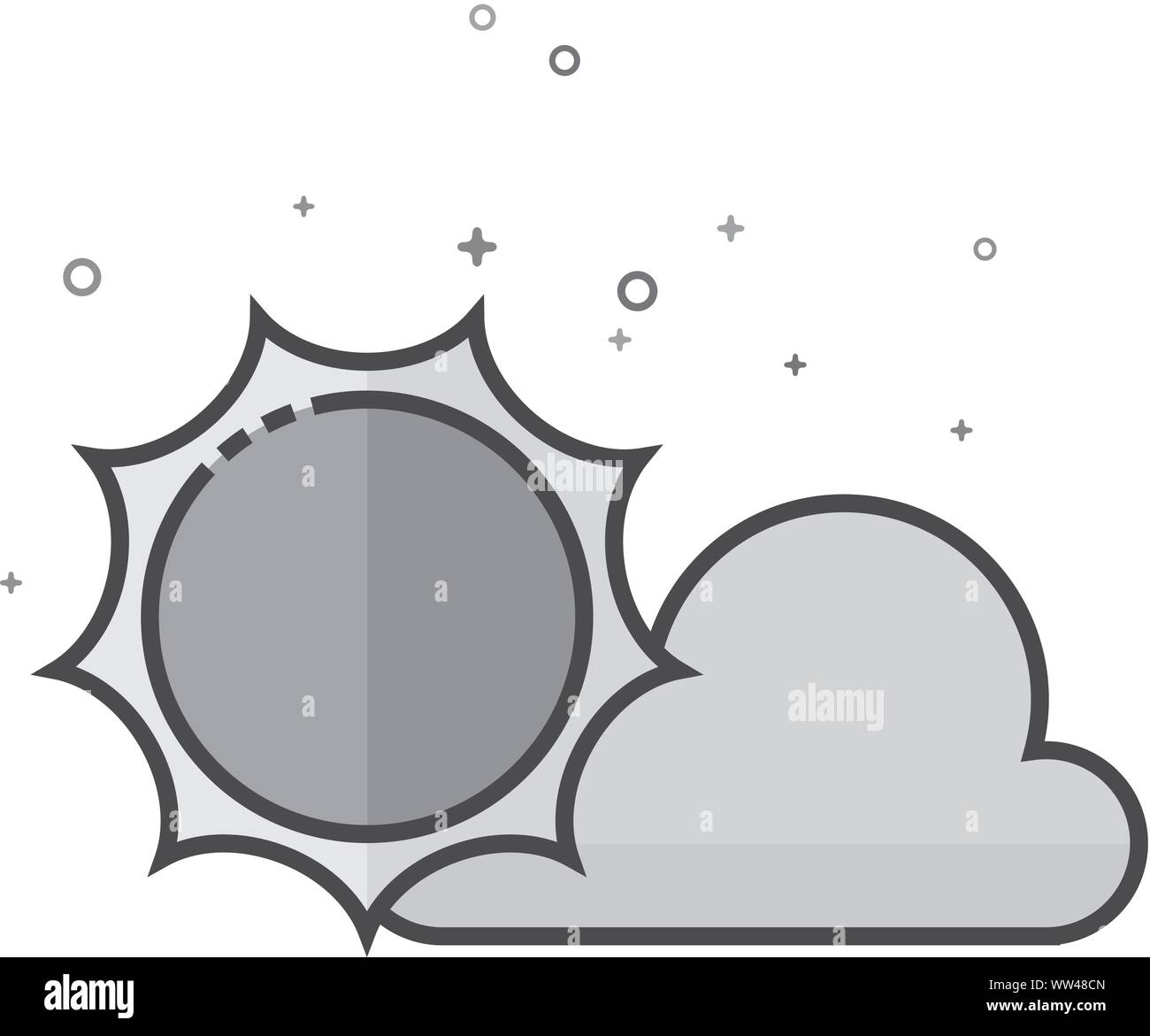 Weather forecast partly sunny icon in flat outlined grayscale style ...