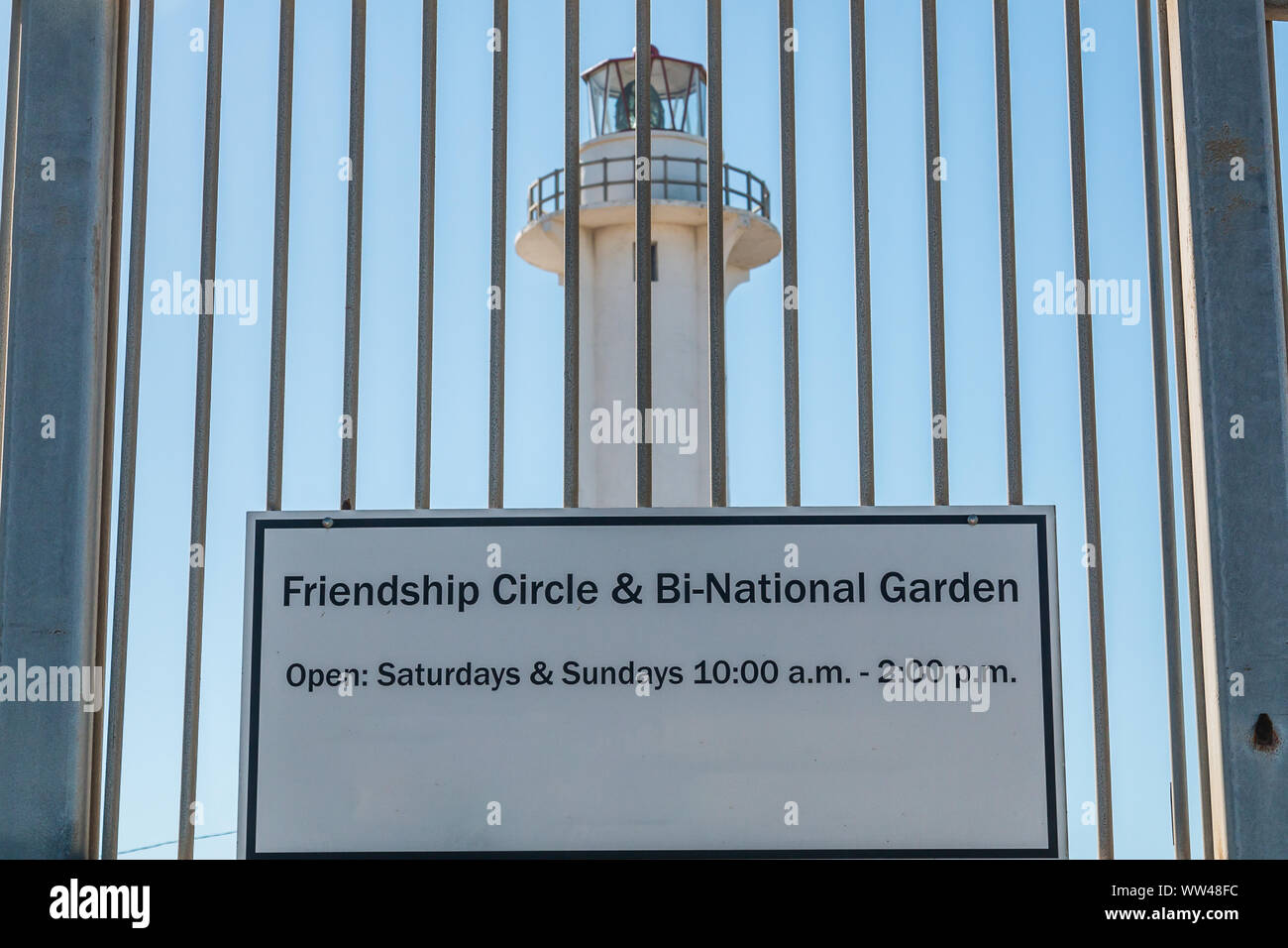 Entrance to Friendship Park in San Diego, California, the southernmost park in the U.S, along the San Diego-Tijuana border, with El Faro de Tijuana. Stock Photo