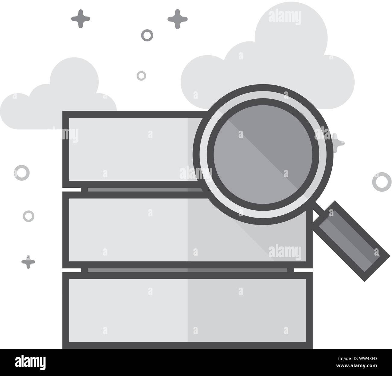 Database search icon in flat outlined grayscale style. Vector ...