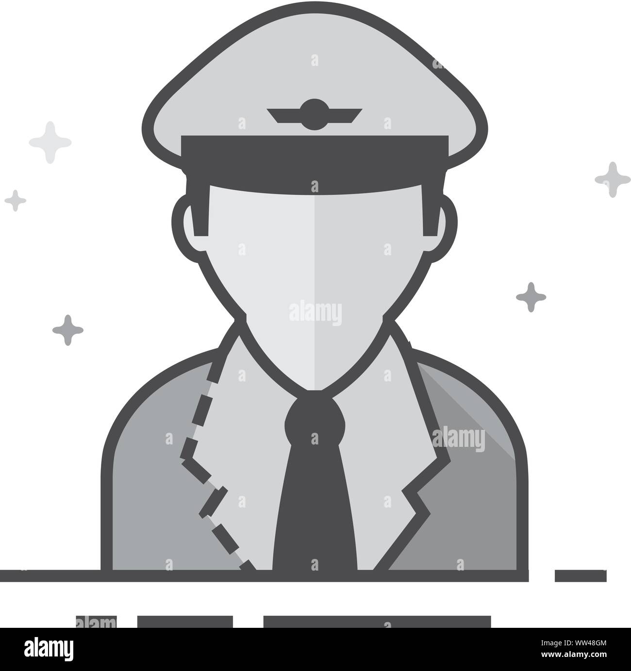 Pilot avatar icon in flat outlined grayscale style. Vector illustration. Stock Vector