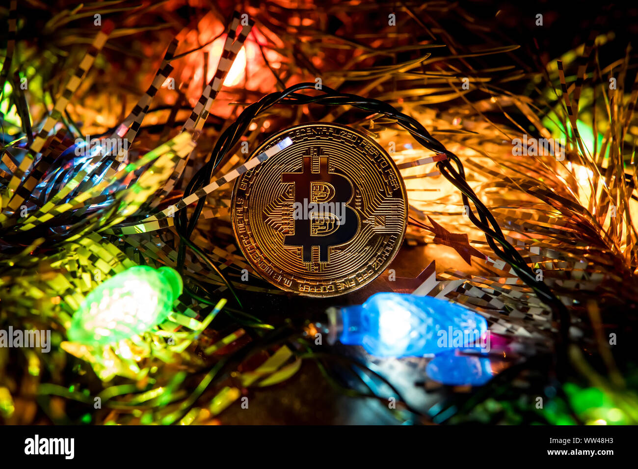 Bitcoin in a red bag as a christmas gift closeup Stock Photo - Alamy