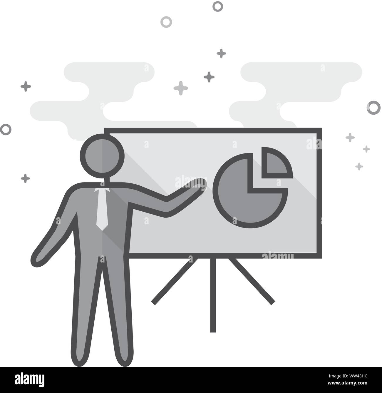 Businessman chart icon in flat outlined grayscale style. Vector illustration. Stock Vector
