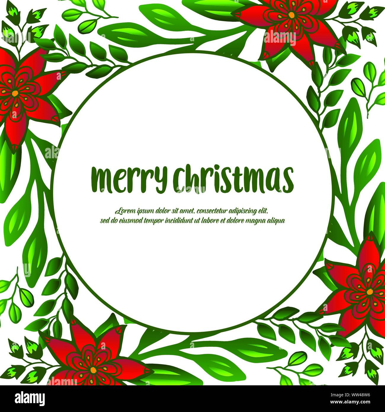 Ornament decoration of card merry christmas, with elegant style red flower frame. Vector Stock ...