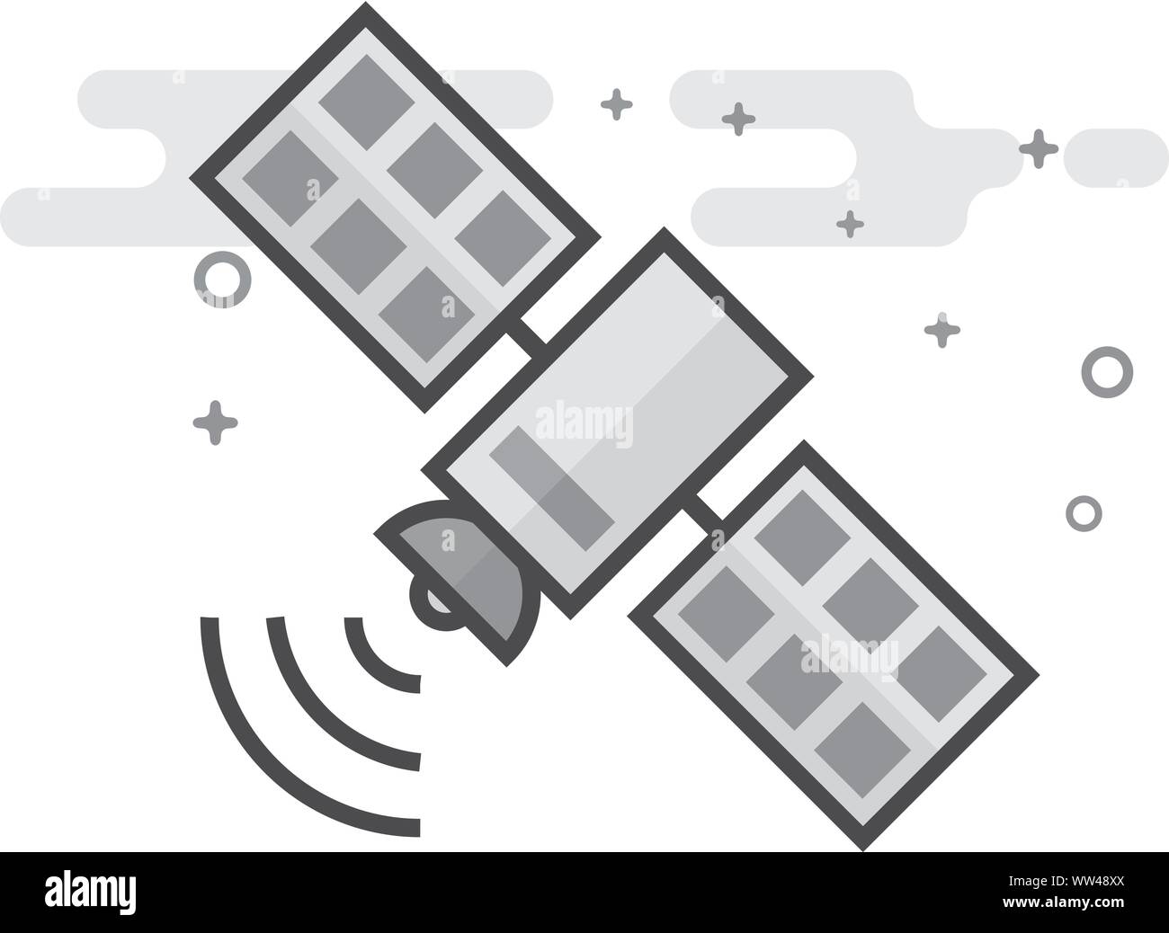Satellite receiver icon in flat outlined grayscale style. Vector illustration. Stock Vector
