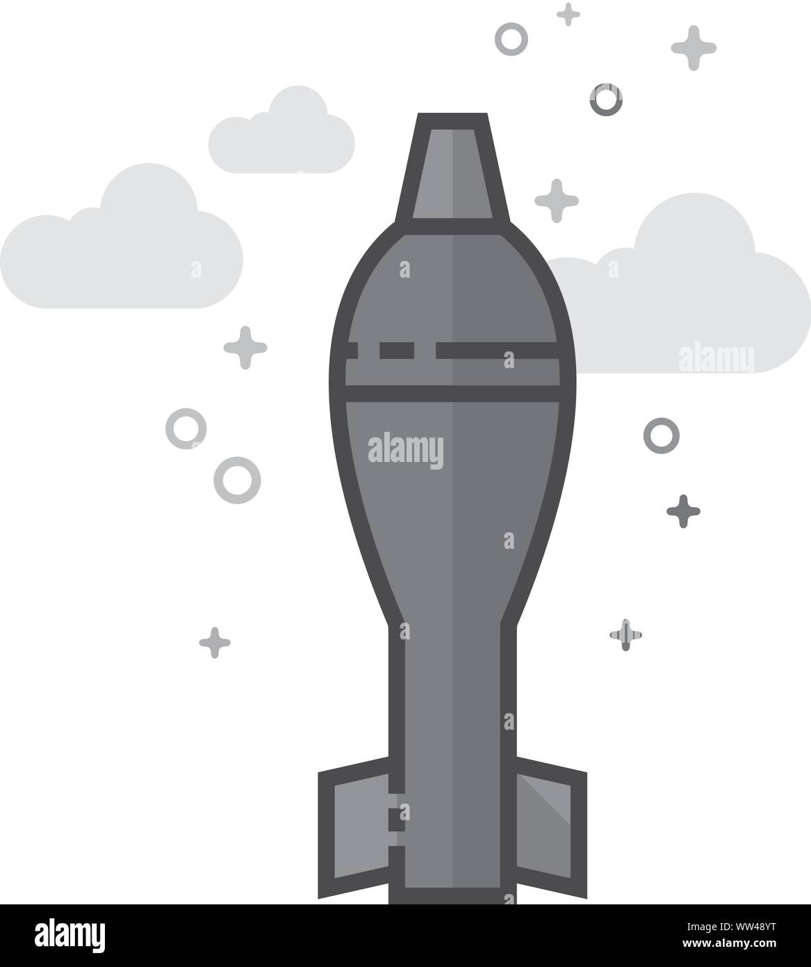 Mortar missile icon in flat outlined grayscale style. Vector illustration. Stock Vector
