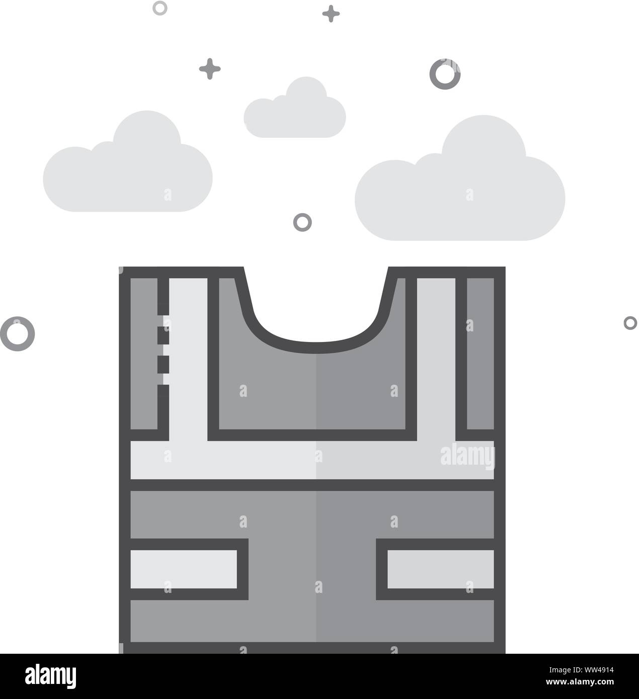 Safety vest icon in flat outlined grayscale style. Vector illustration ...