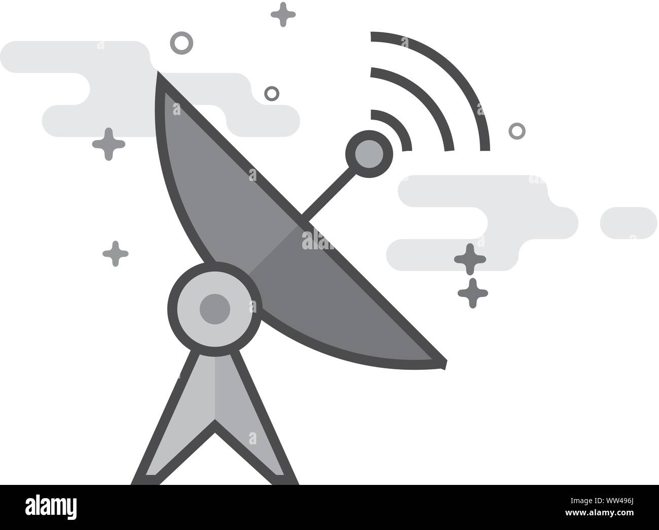 Satellite receiver icon in flat outlined grayscale style. Vector illustration. Stock Vector