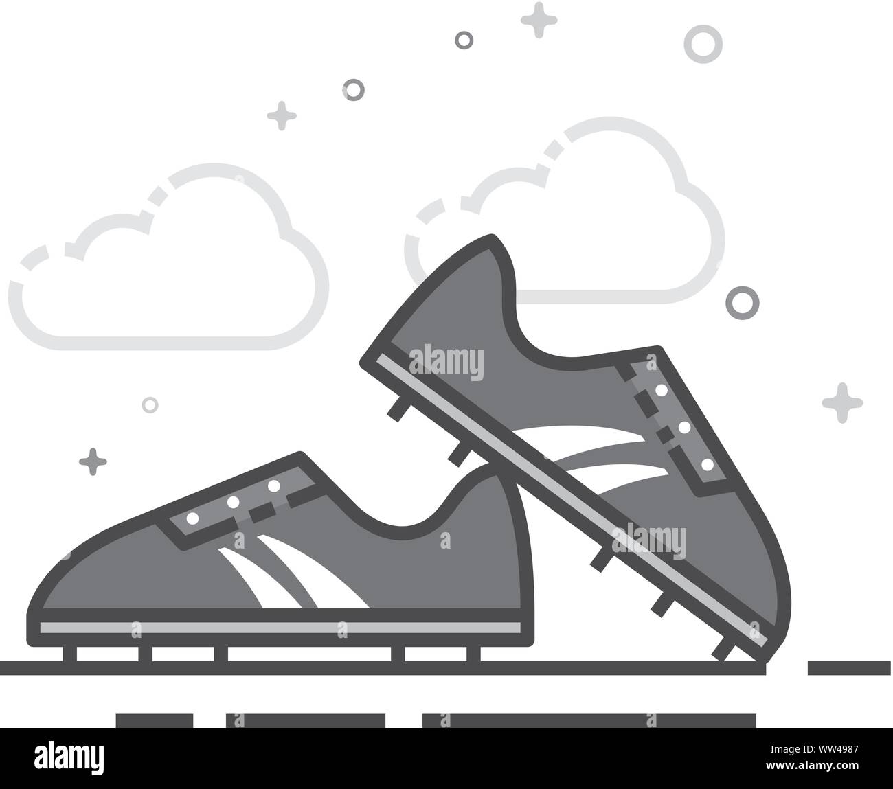 Soccer Shoe icon in flat outlined grayscale style. Vector illustration ...