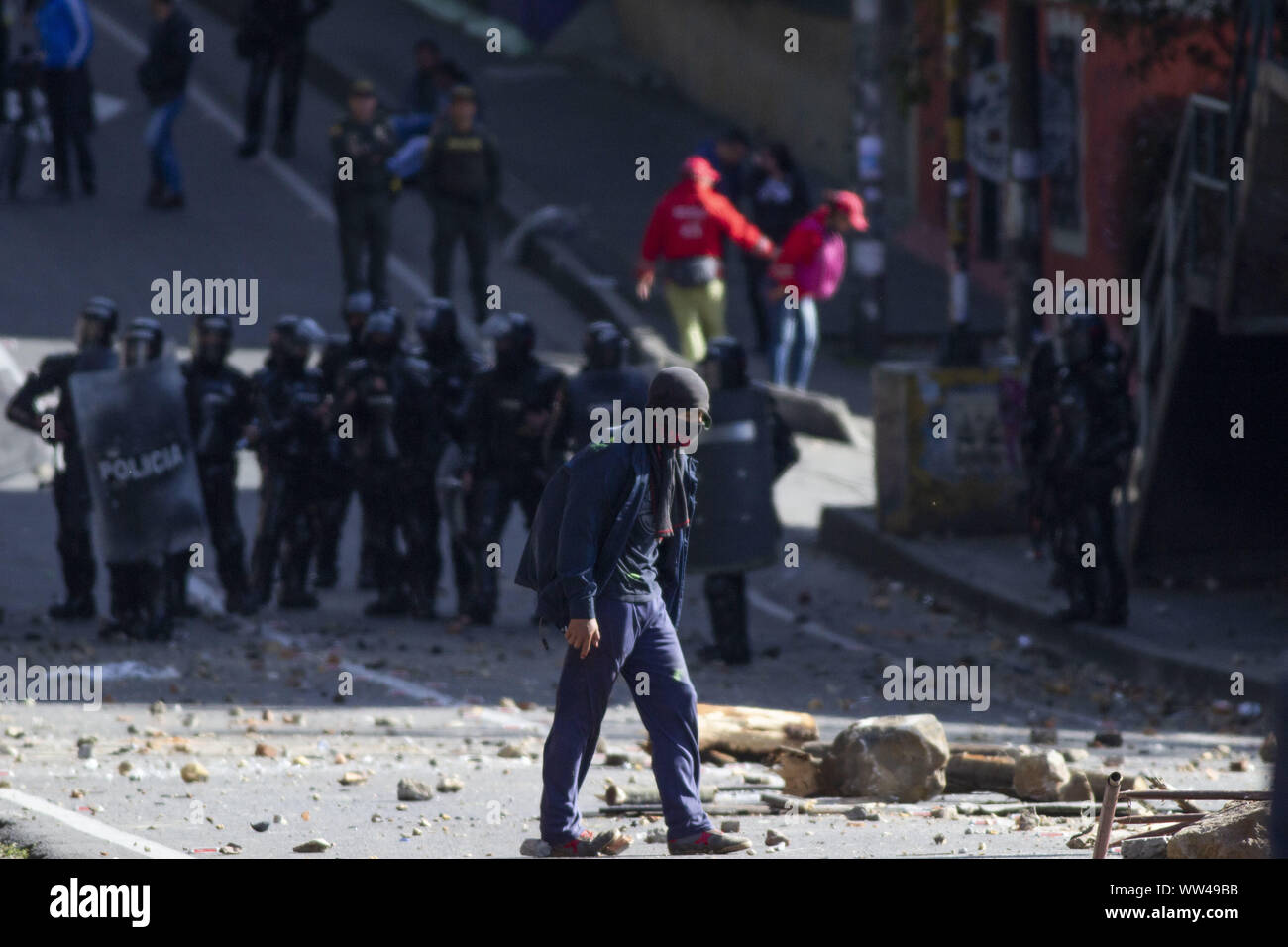 June 4, 2019: A group of hooded people in the riots of the La Macarena District University. In the national strike in protest of the defense of the life and physical integrity of teachers, social and union leaders, and the rejection of all forms of violence that are evident in the country. Credit: Daniel Garzon Herazo/ZUMA Wire/Alamy Live News Stock Photo