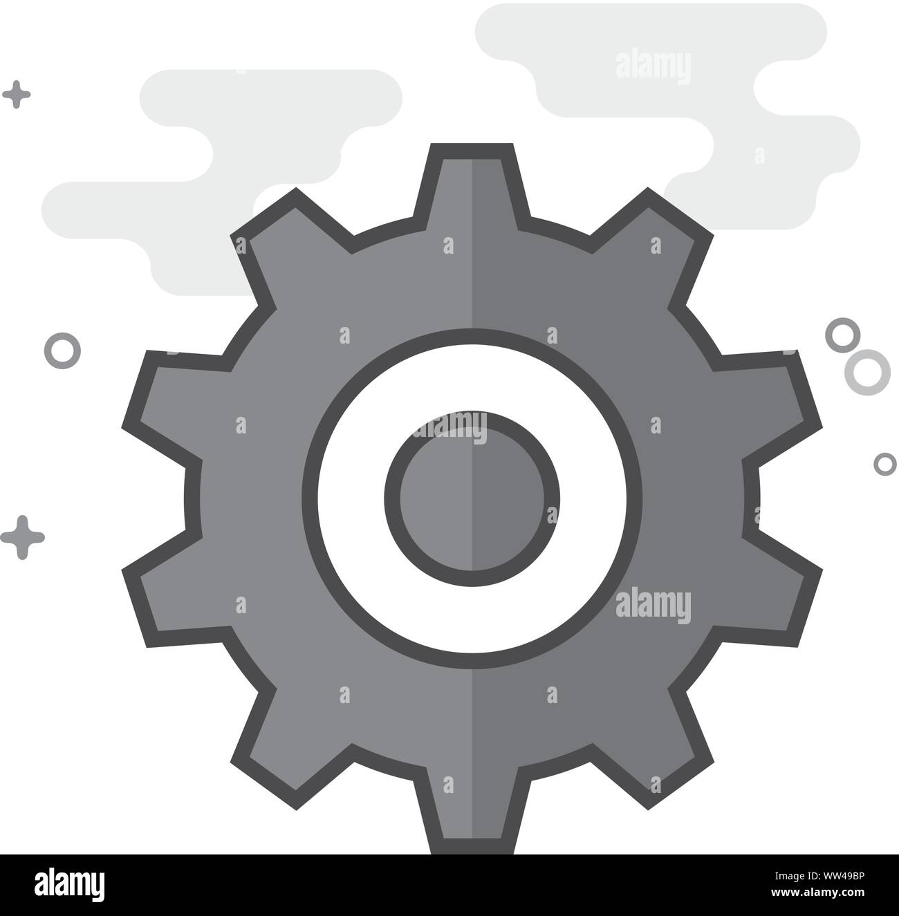 Setting gear icon in flat outlined grayscale style. Vector illustration ...
