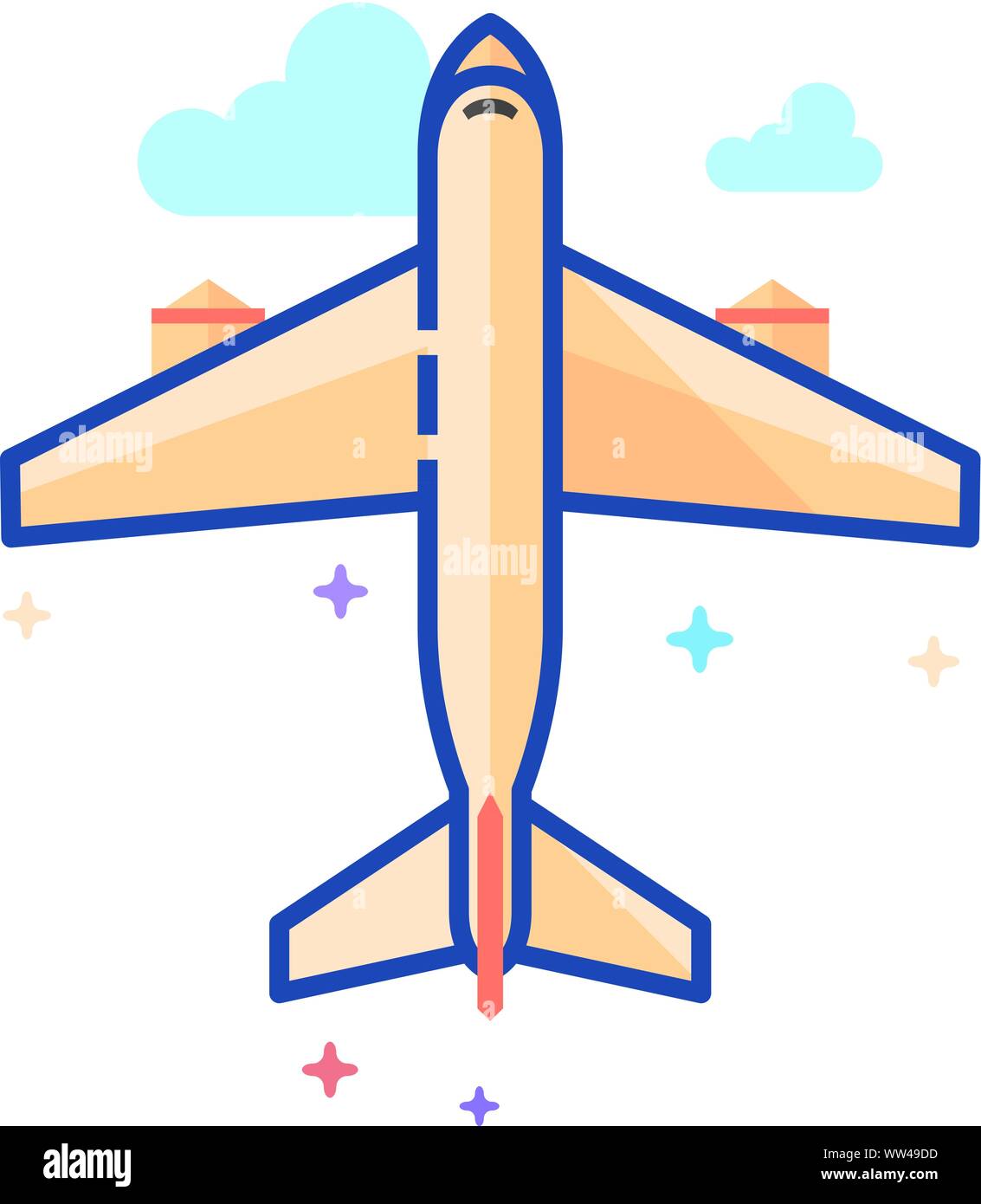 Airplane icon in outlined flat color style. Vector illustration Stock ...