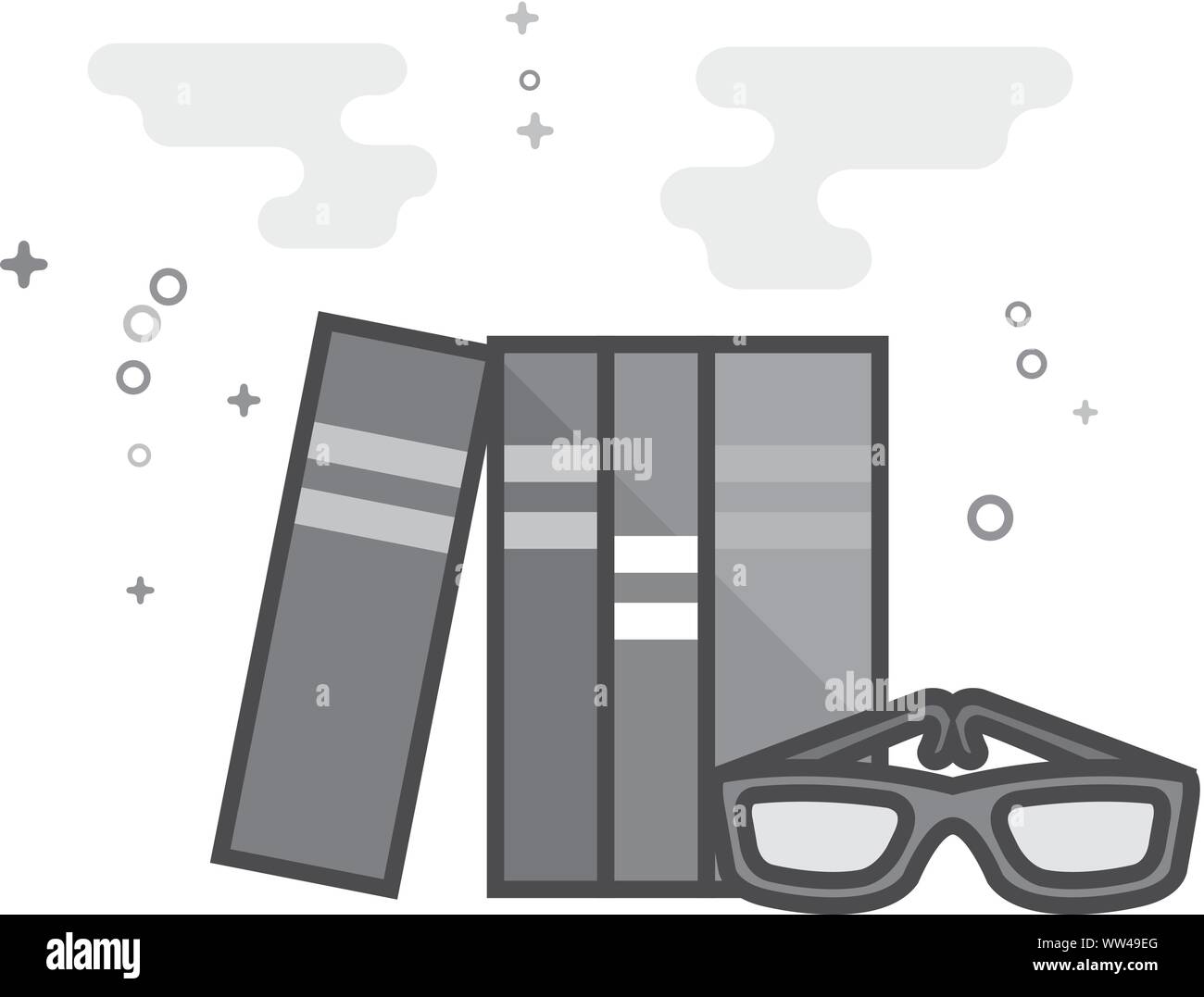 Books and glasses icon in flat outlined grayscale style. Vector illustration. Stock Vector