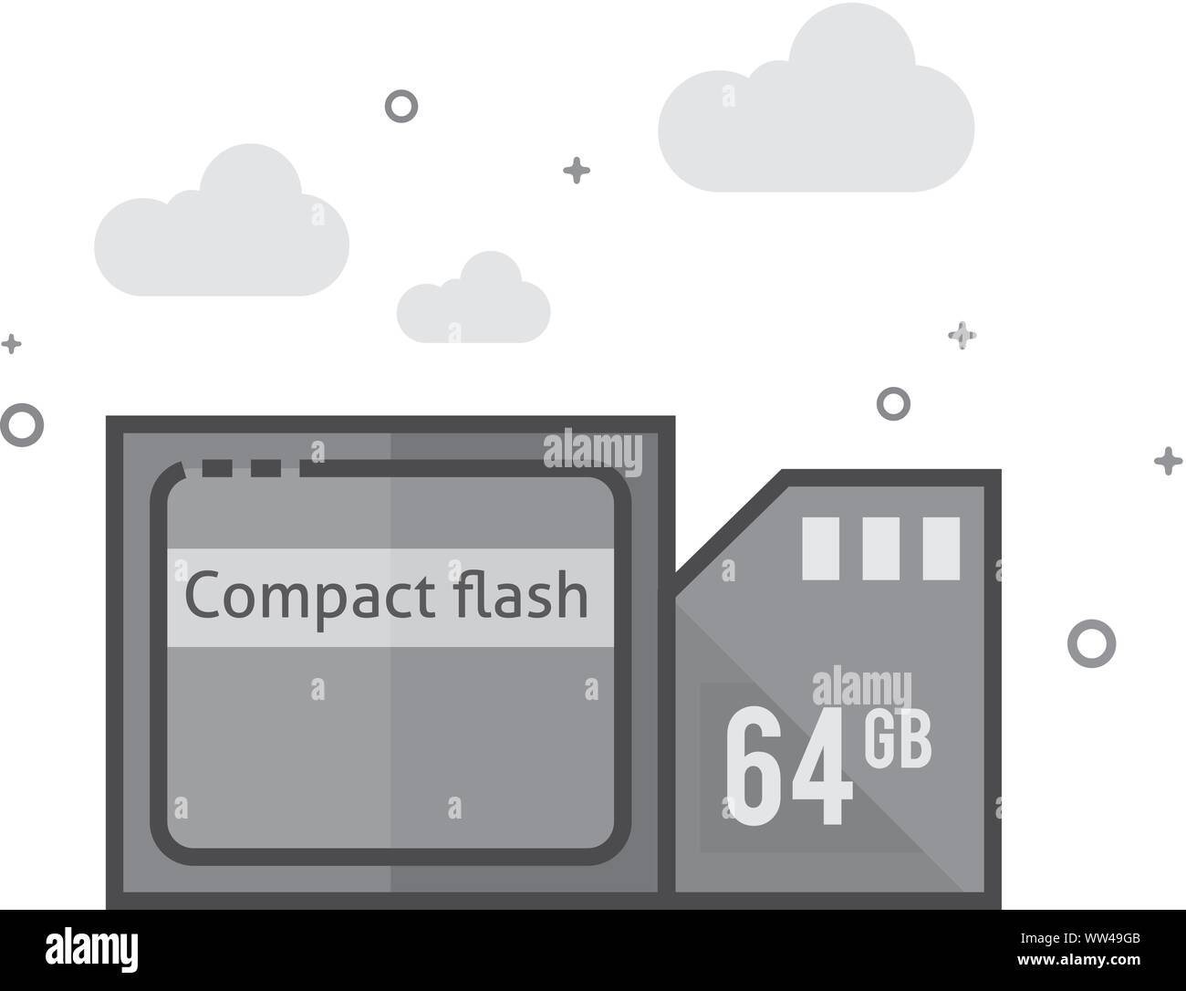 Compact flash and SD card icon in flat outlined grayscale style. Vector illustration. Stock Vector