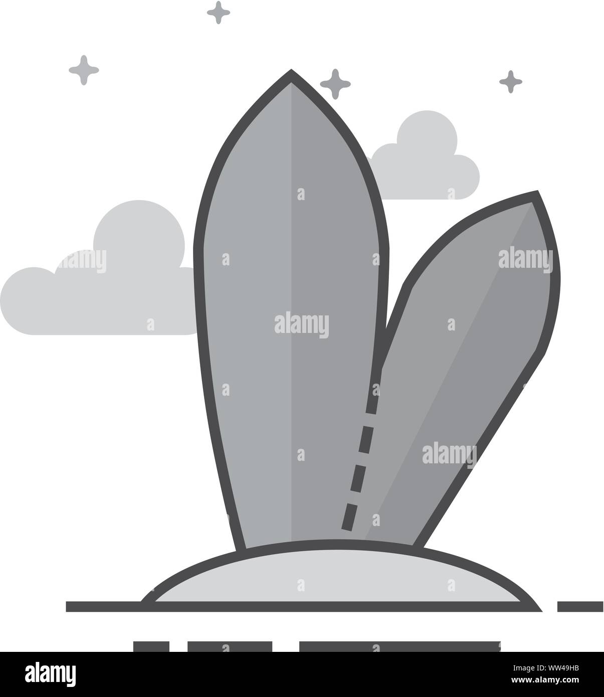 Surf board icon in flat outlined grayscale style. Vector illustration ...