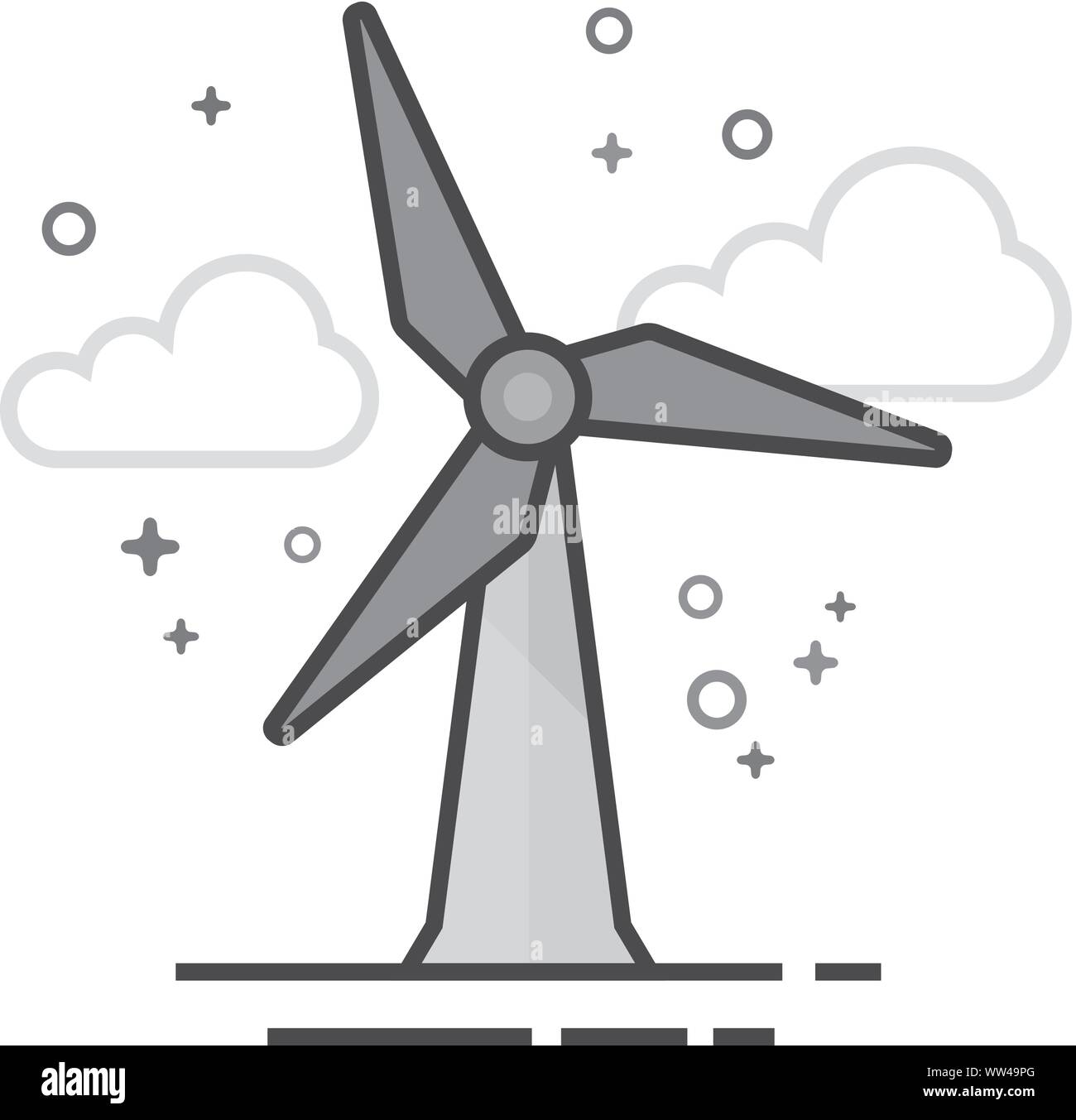 Wind turbine icon in flat outlined grayscale style. Vector illustration ...