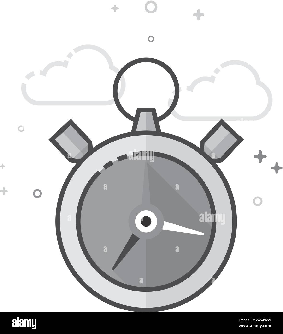 Stopwatch icon in flat outlined grayscale style. Vector illustration ...