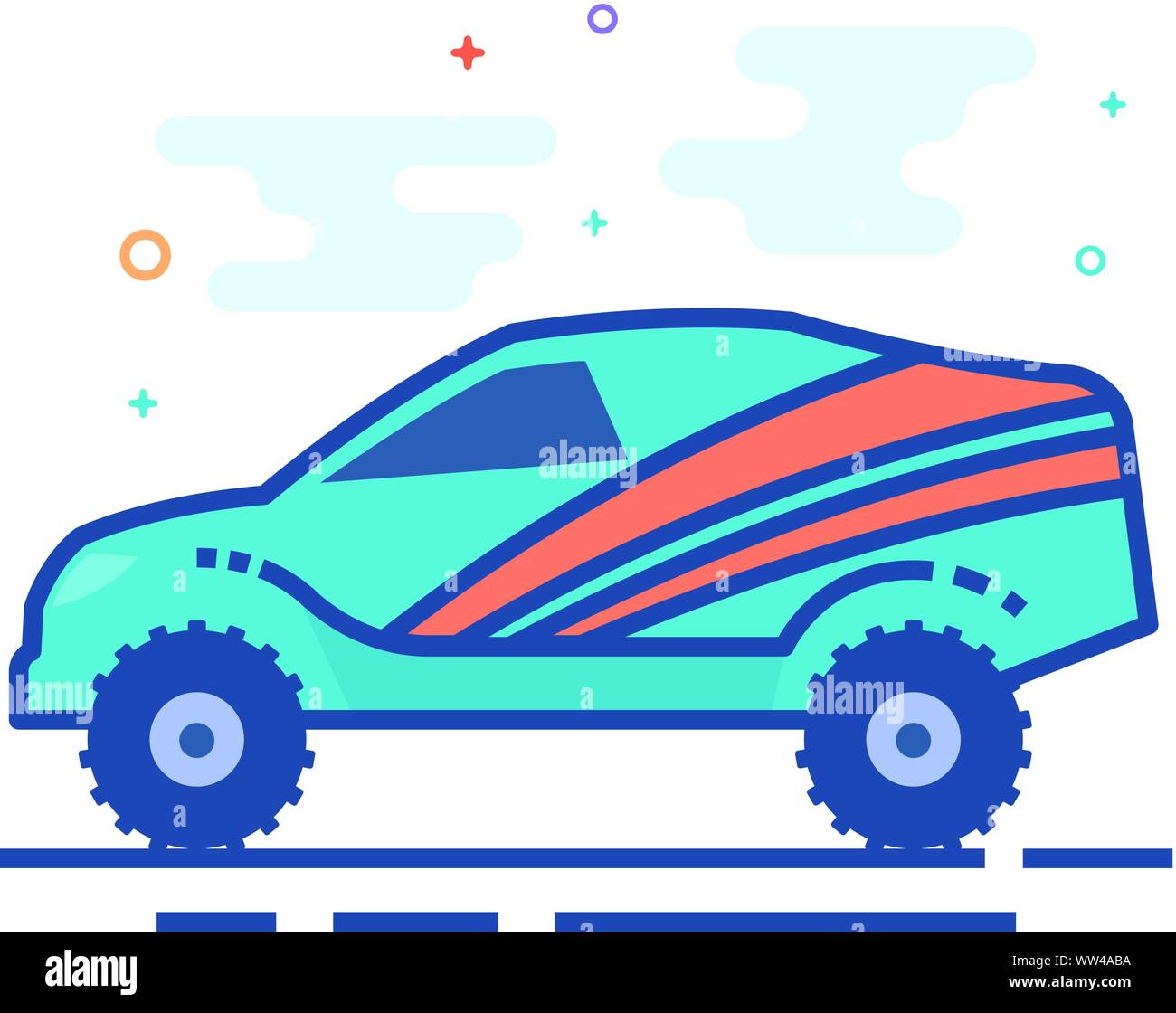 Rally car icon in outlined flat color style. Vector illustration Stock ...