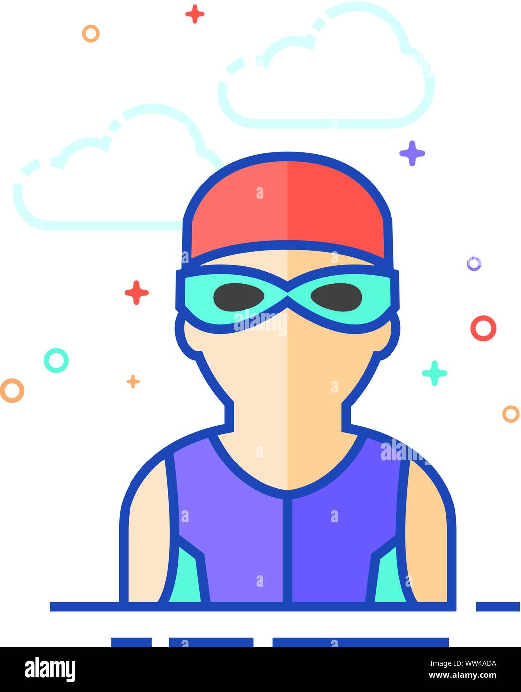 Swimming athlete icon in outlined flat color style. Vector illustration ...
