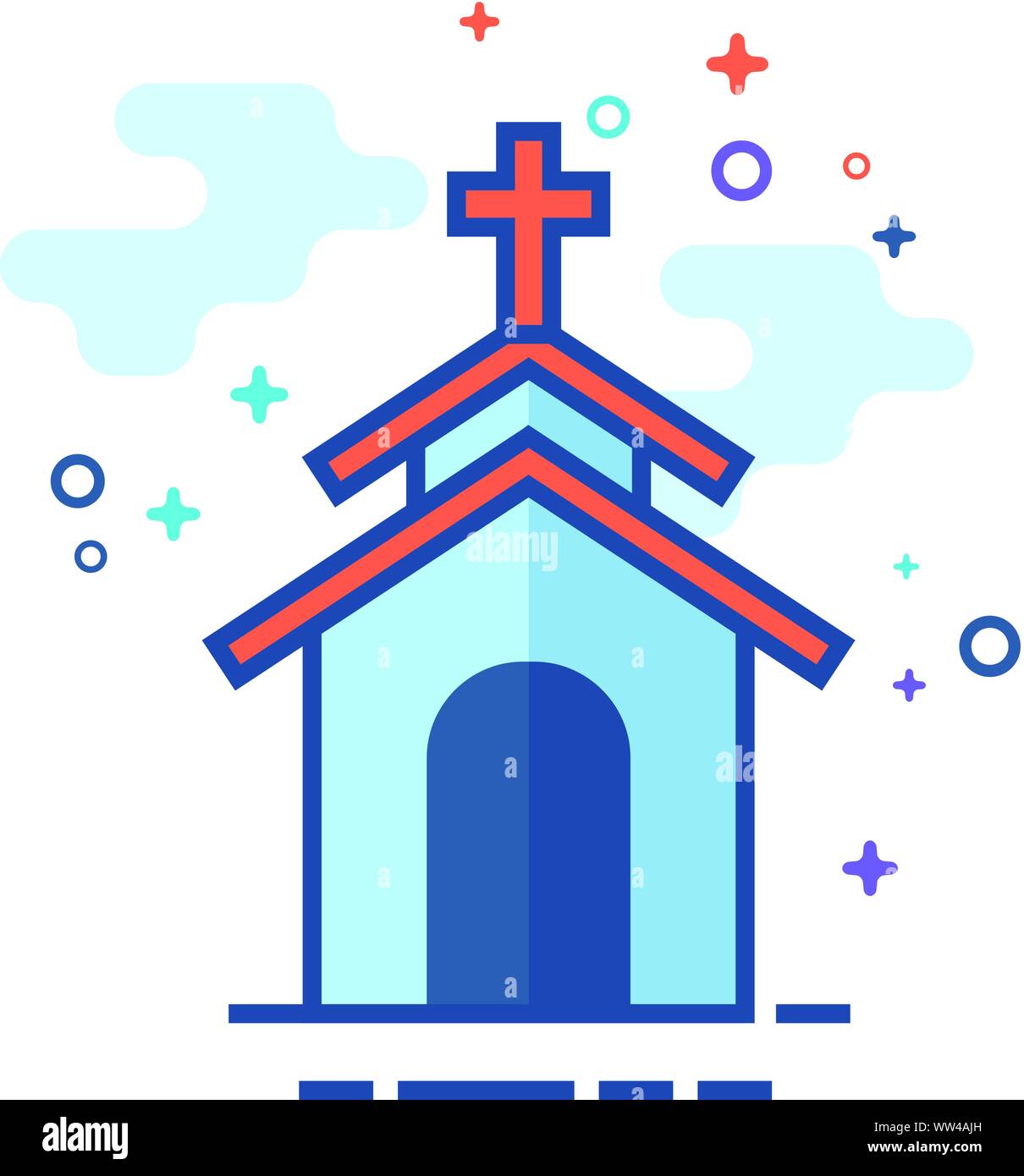 Church icon in outlined flat color style. Vector illustration. Stock Vector