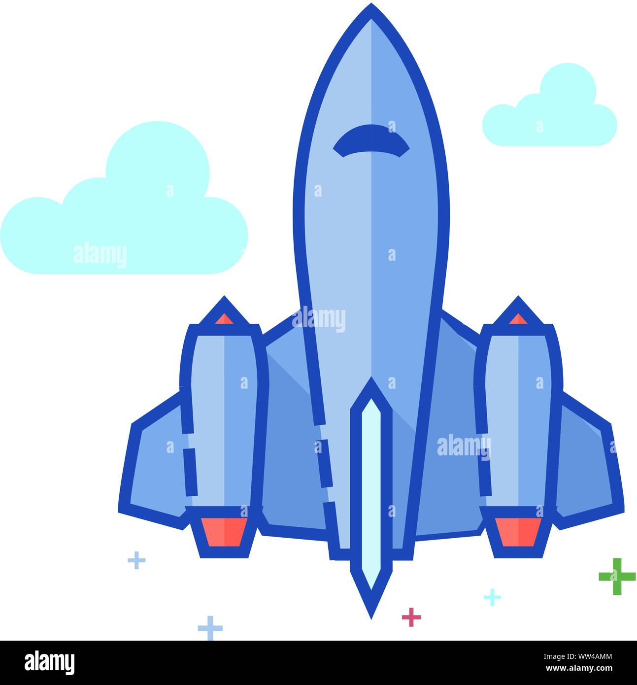 Stealth bomber  icon in outlined flat color style. Vector illustration. Stock Vector