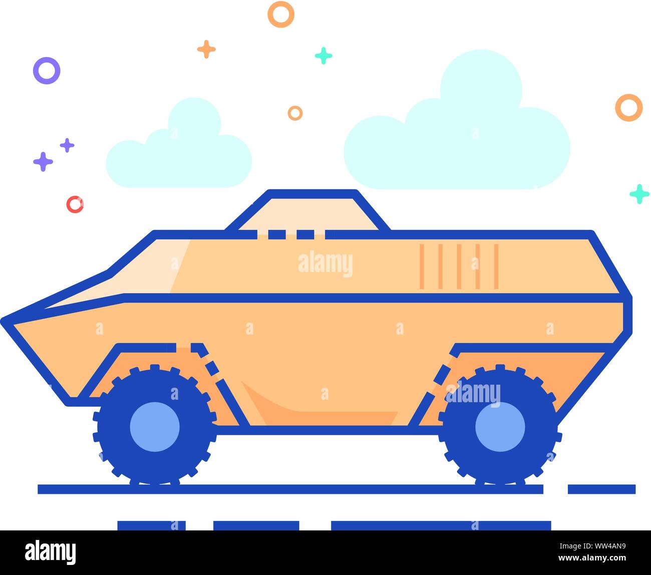 Armored vehicle icon in outlined flat color style. Vector illustration ...