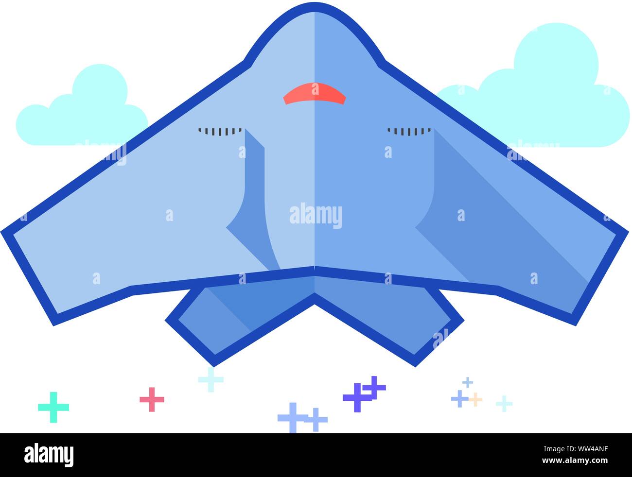 Stealth bomber  icon in outlined flat color style. Vector illustration. Stock Vector