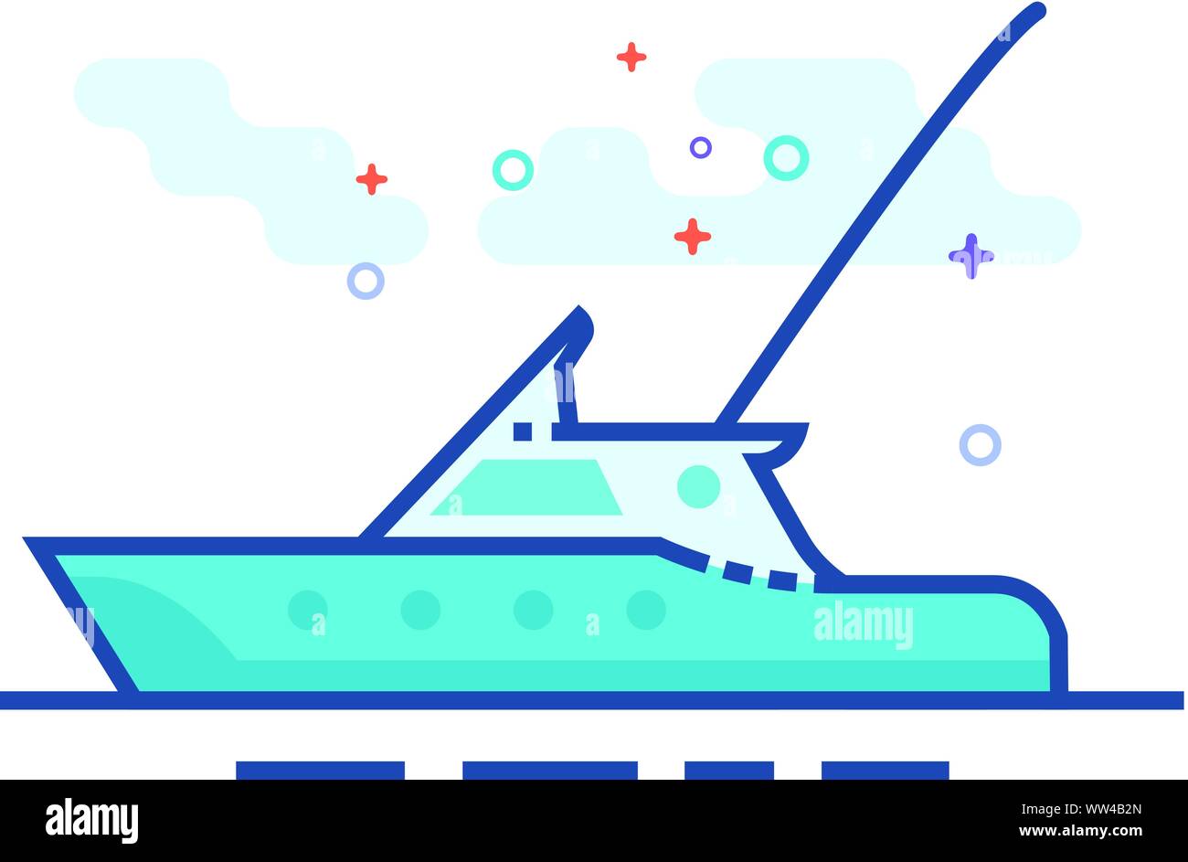 Fishing boat icon in outlined flat color style. Vector illustration ...