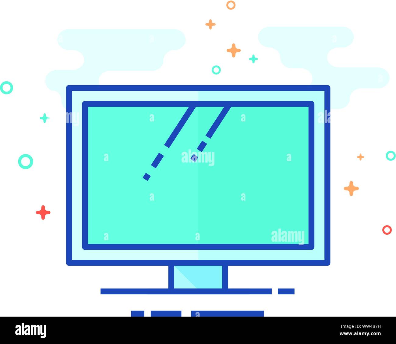 Desktop computer icon in outlined flat color style. Vector illustration ...