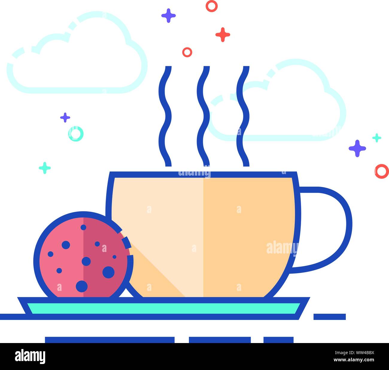 Coffee cup icon in outlined flat color style. Vector illustration Stock ...