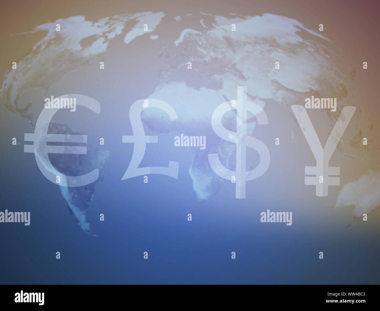 Currency concept, currency symbol on vintage world map, Elements of this Image Furnished by NASA Stock Photo