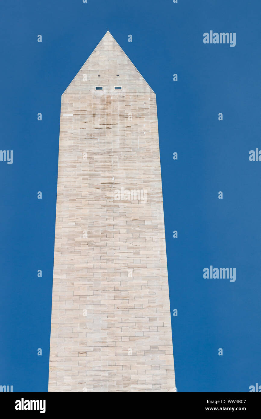 The pointed marble pyramidion atop the Washington Monument on the