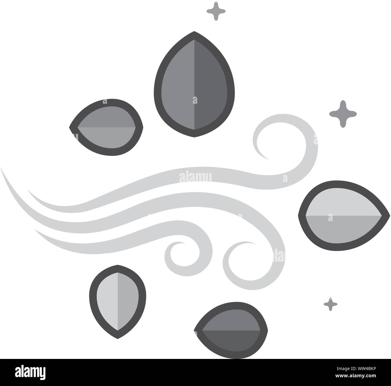 Blowing leaves icon in flat outlined grayscale style. Vector illustration. Stock Vector