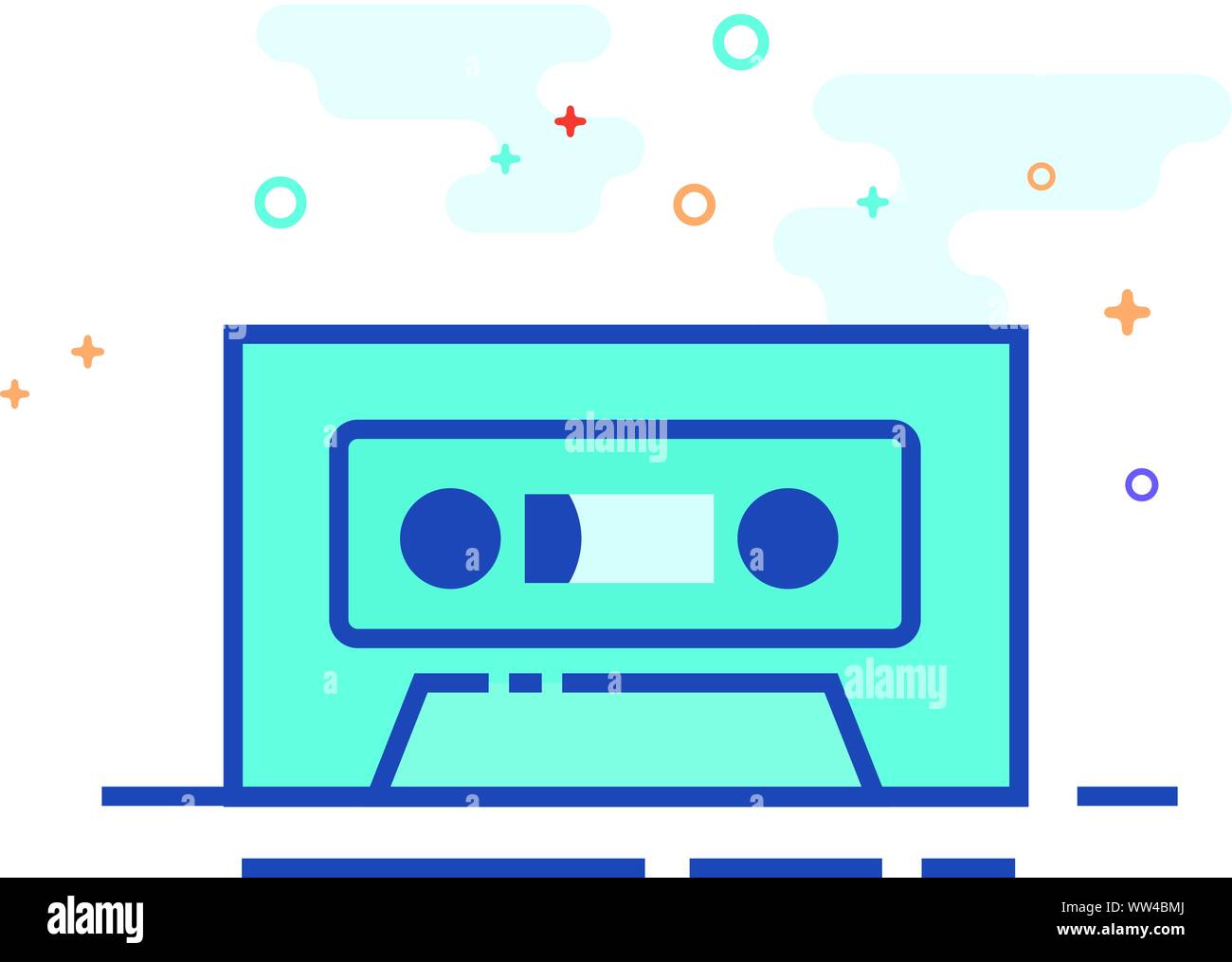 Tape cassette icon in outlined flat color style. Vector illustration ...