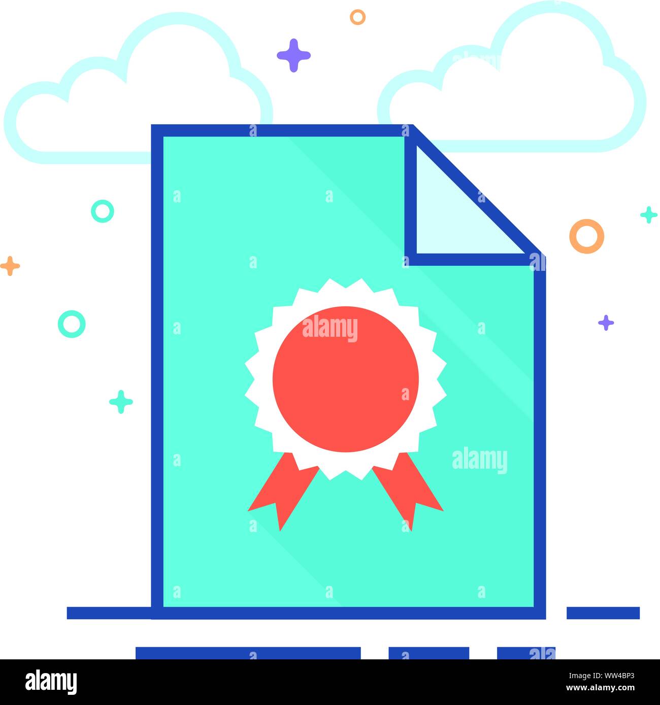 Contract document icon in outlined flat color style. Vector ...