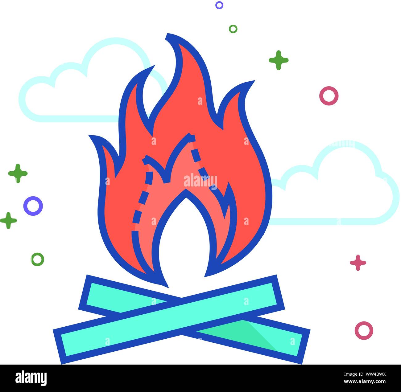 Camp fire icon in outlined flat color style. Vector illustration Stock ...