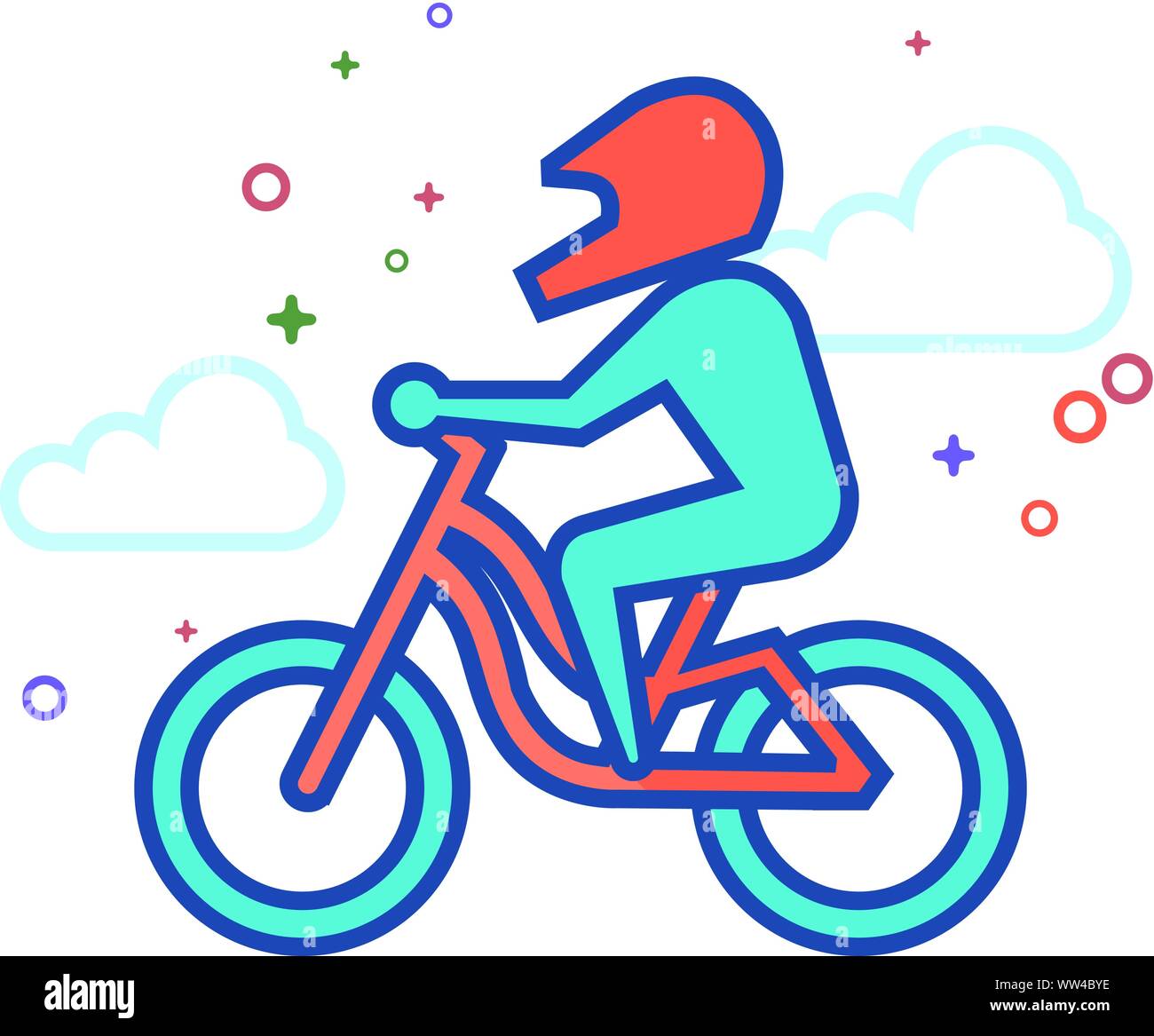 Mountain biker icon in outlined flat color style. Vector illustration ...