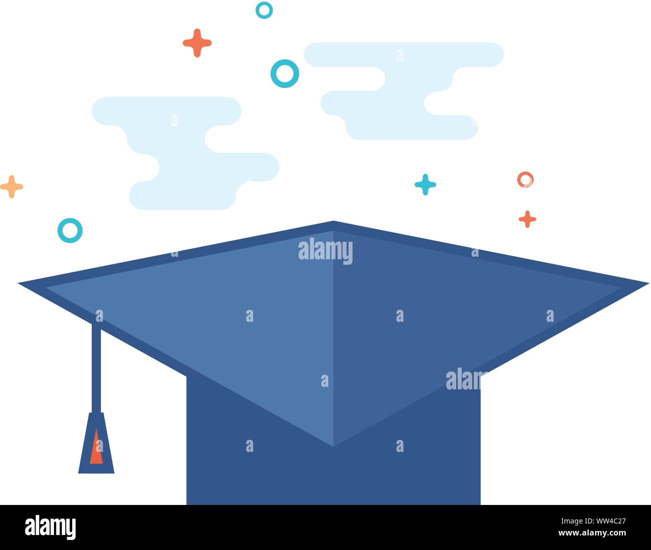 Graduation hat icon in outlined flat color style. Vector illustration ...