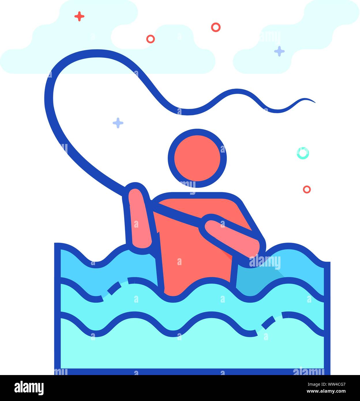 Fishing icon in outlined flat color style. Vector illustration Stock ...