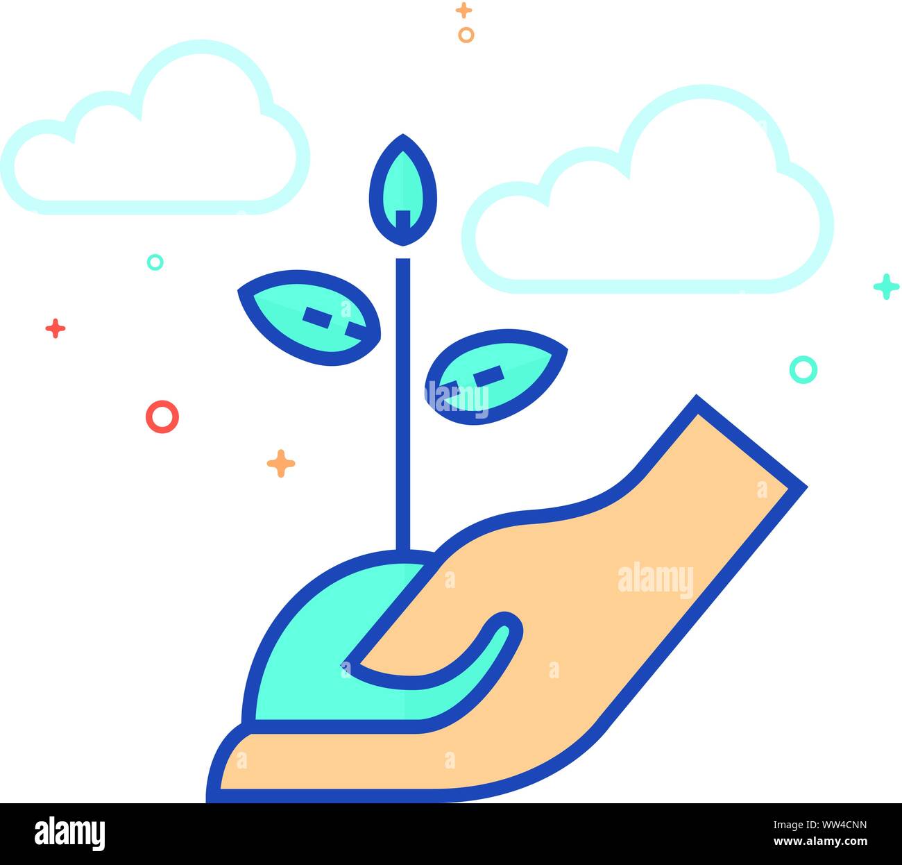 Hand holding tree icon in outlined flat color style. Vector ...