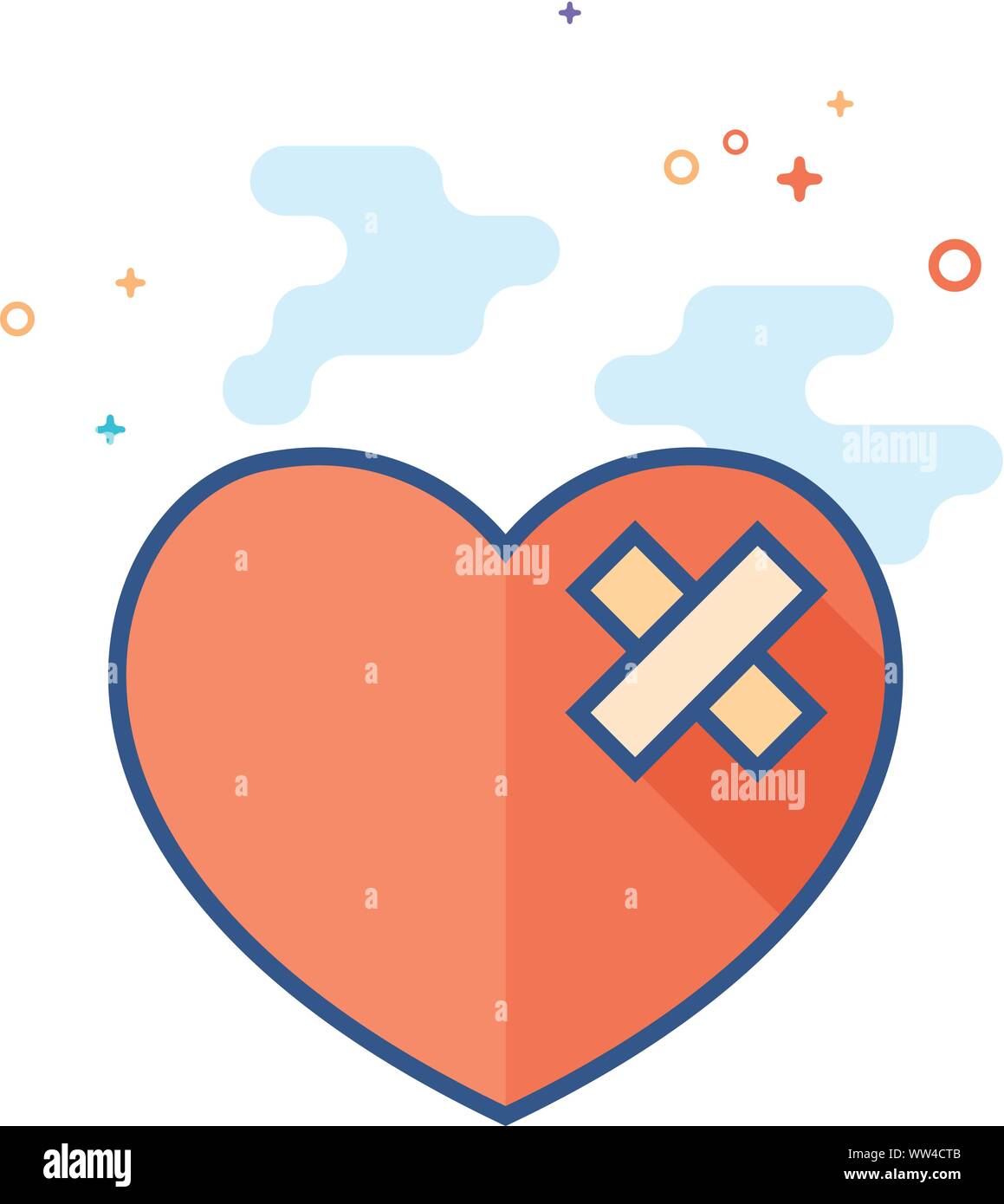 Broken heart icon in outlined flat color style. Vector illustration ...