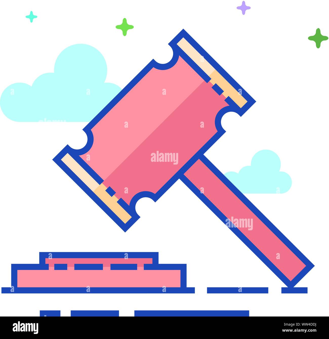 Wood hammer icon in outlined flat color style. Vector illustration ...