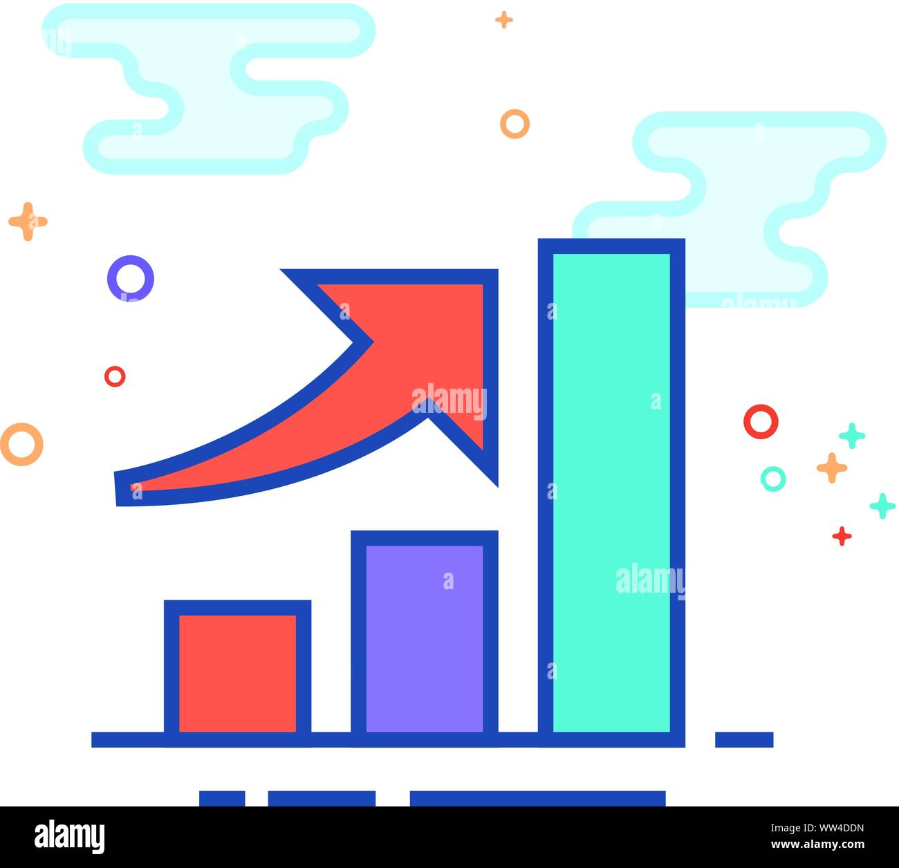 Bar chart icon in outlined flat color style. Vector illustration. Stock Vector