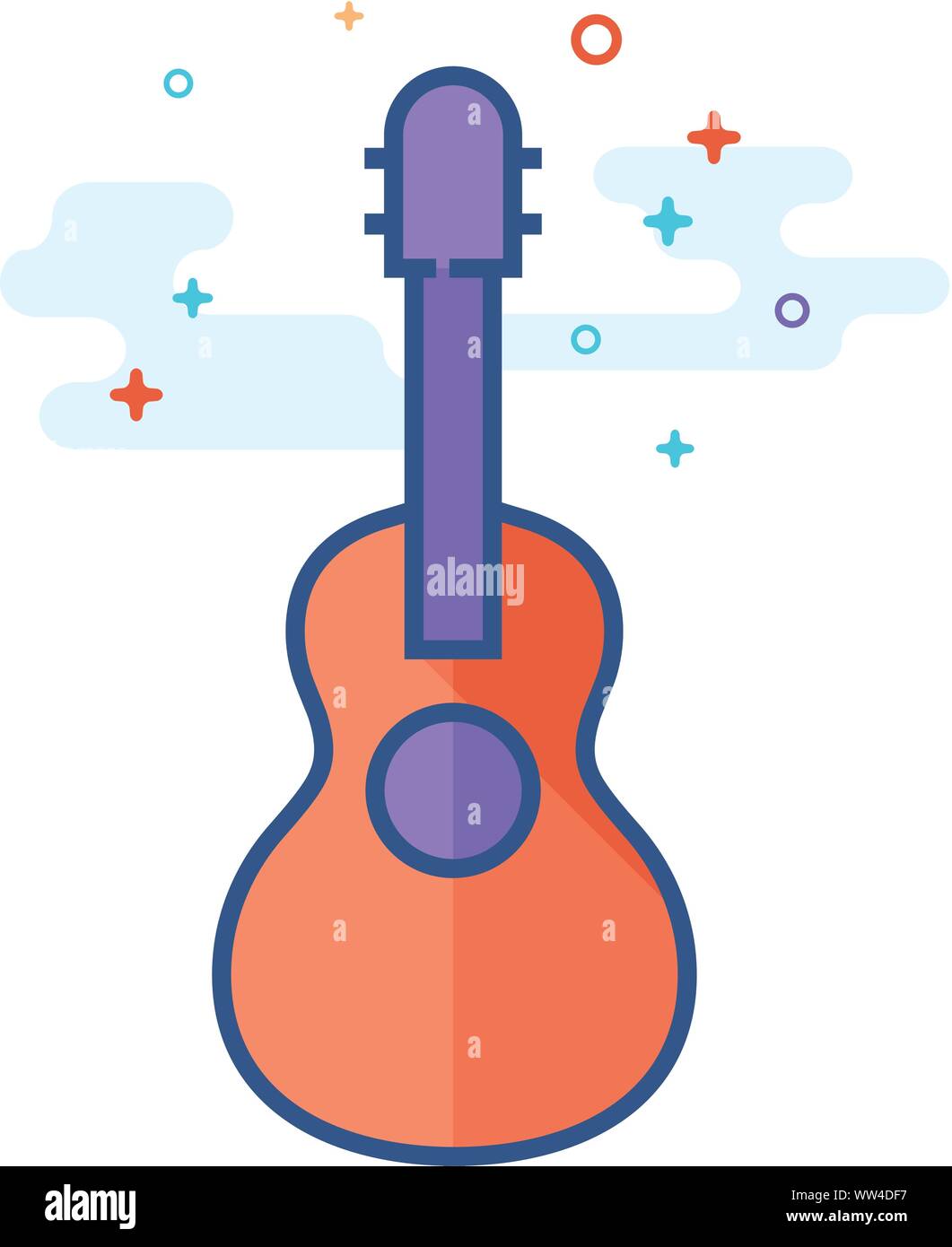 Guitar icon in outlined flat color style. Vector illustration. Stock Vector