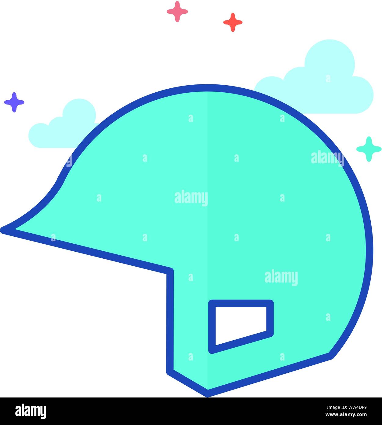 Baseball helmet icon in outlined flat color style. Vector illustration ...