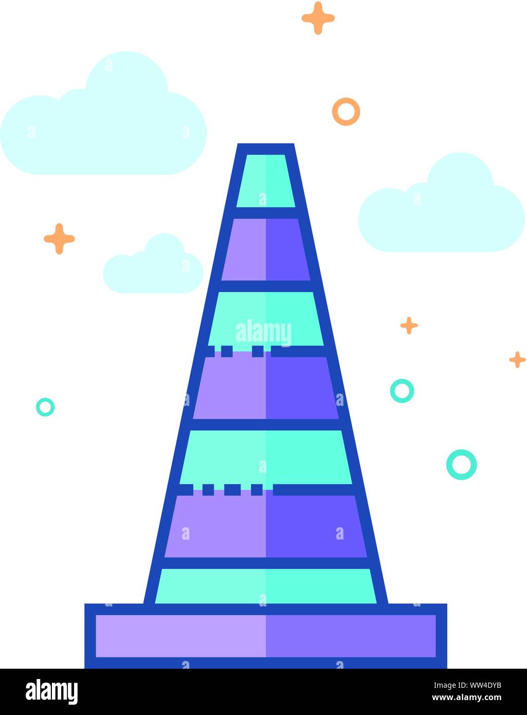 Traffic cone icon in outlined flat color style. Vector illustration ...