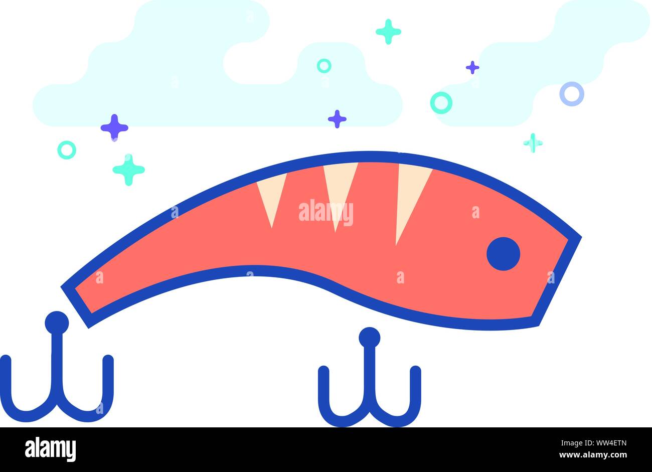 Fishing lure icon in outlined flat color style. Vector illustration. Stock Vector